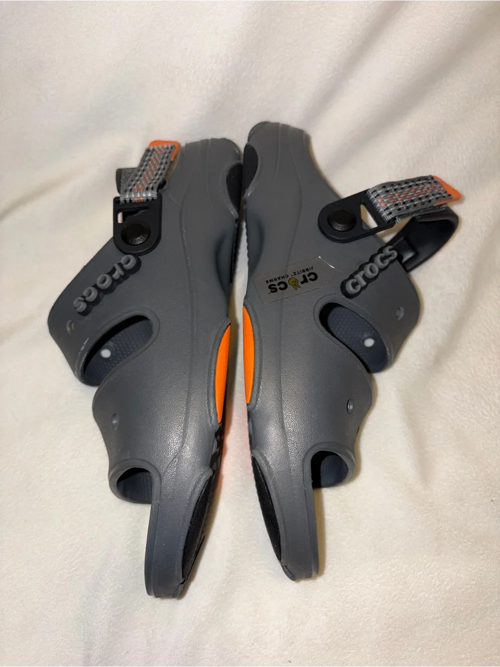 CROCS Gray Sandals with Orange Accent men size 7/women size 9